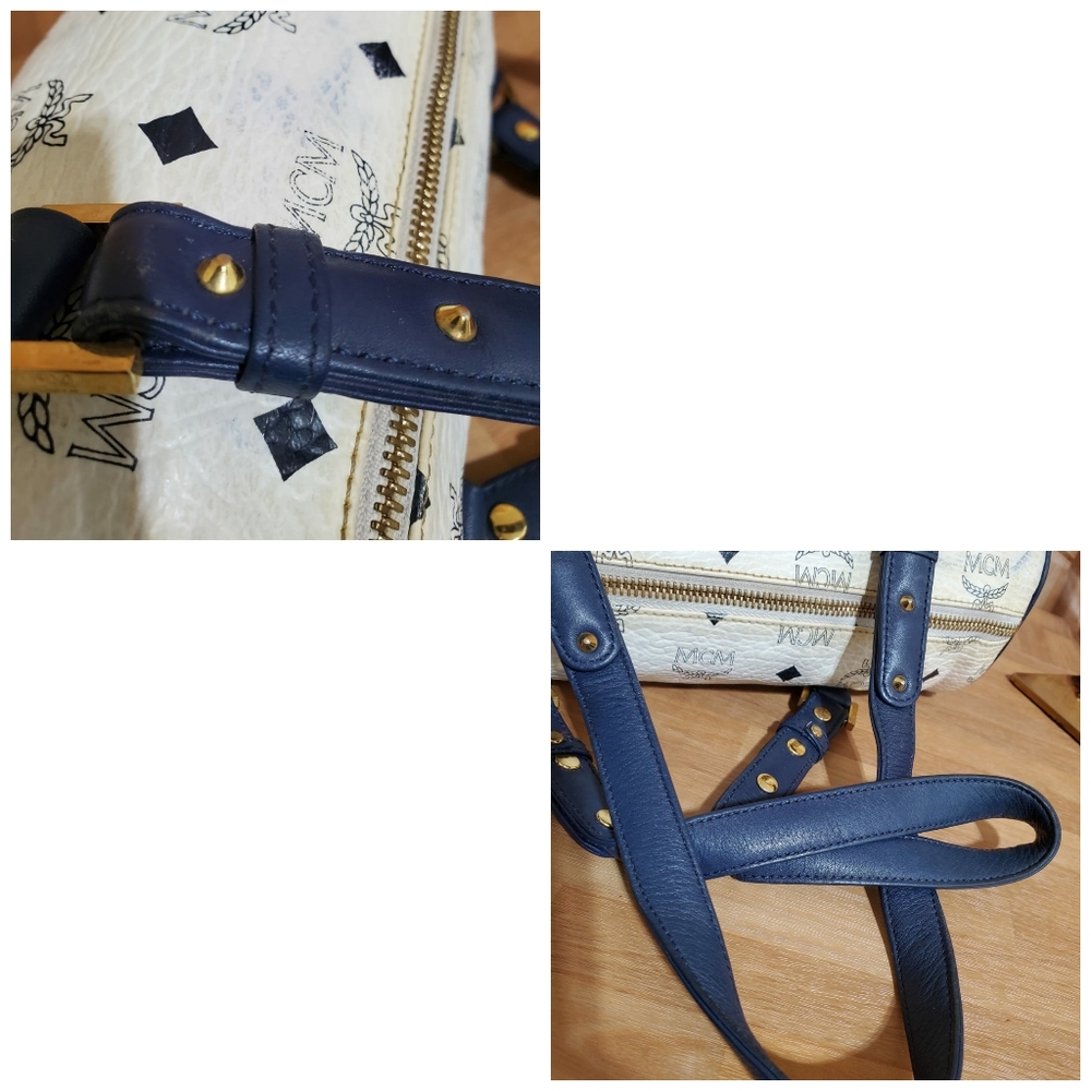 MCM Visetos White/Blue Essential Barrel Bag - Picture 7 of 9